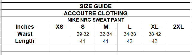 SIZE GUIDE NIKE NRG SWEAT PANT