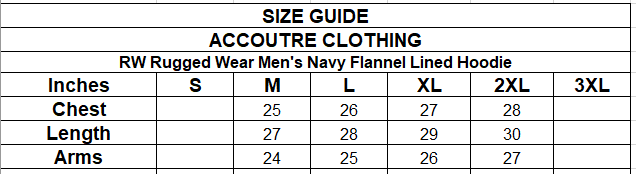 RW RUGGED WEAR MEN’S NAVY FLANNEL LINED HOODIE