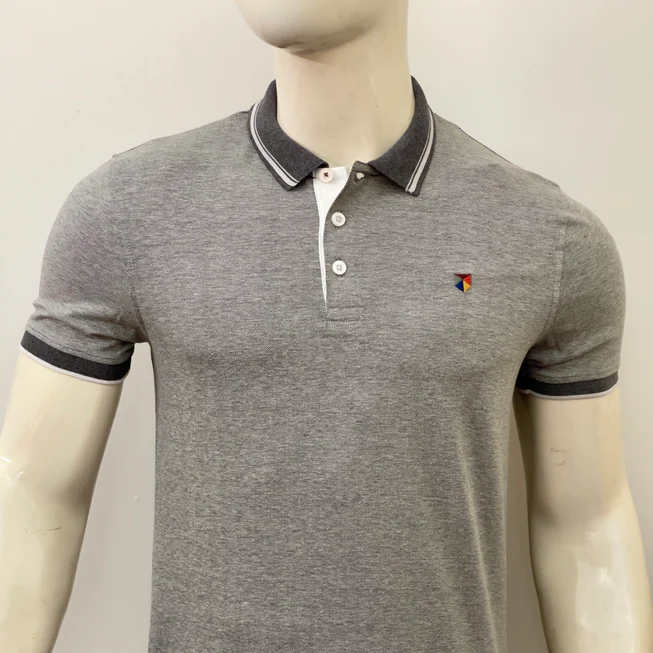 Jack & Jones Multi Color Embroidery Logo Grey Polo - Image 3