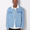 Bershka Denim Trucker Jacket With Teddy Collar