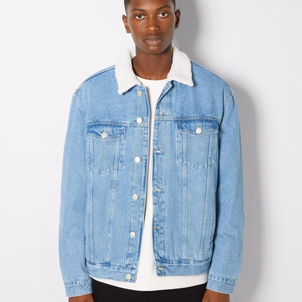 Bershka Denim Trucker Jacket With Teddy Collar