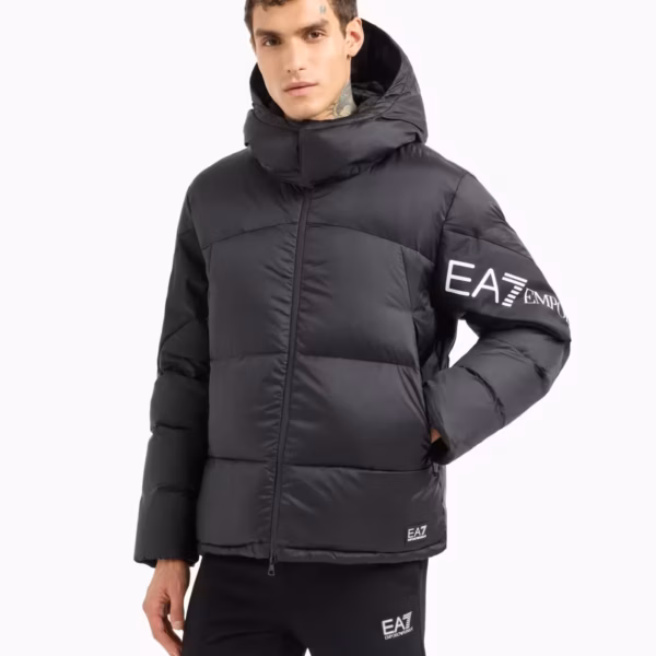 EMPORIO ARMANI OVERSIZED DOWN JACKET WITH HOOD AND OVERSIZED LOGO