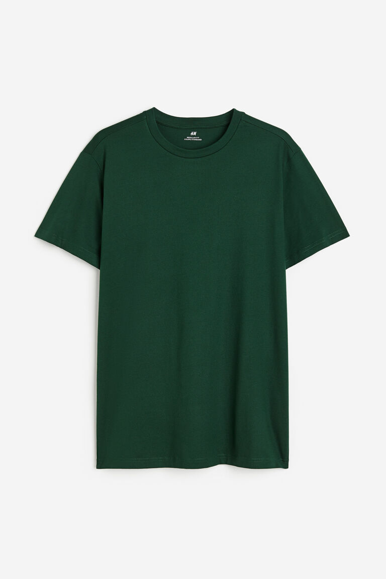 H&M Regular Fit Round-Neck T-Shirt - Dark Green - Image 5