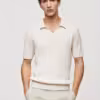 Mango Cotton Braided Cotton Polo- White