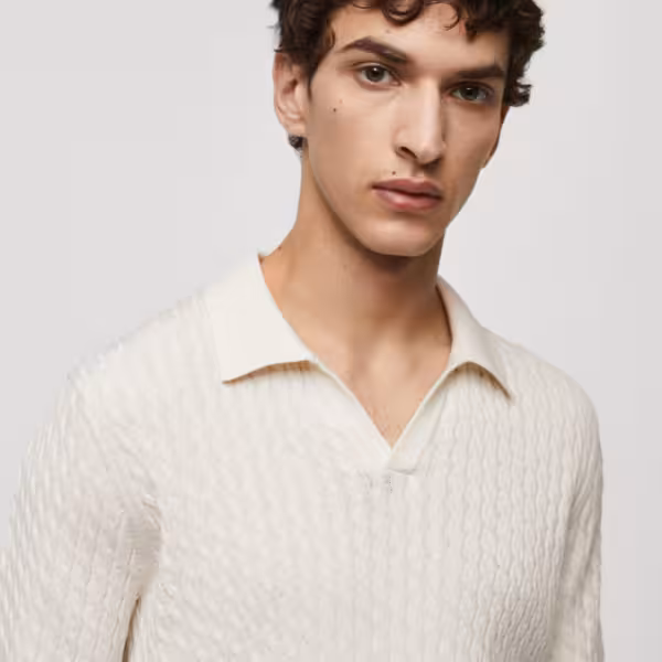 Alternative view of Mango Cotton Braided Cotton Polo- White