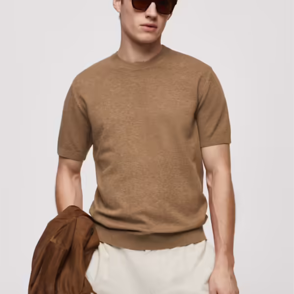 Mango Structured Cotton Knit Melange T-Shirt #3