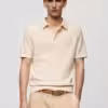 Mango Cotton Micro-Structure Knitted Polo Shirt - Off White