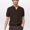 Mango Cotton knitted Structure V-Neck Polo #10- Chocolate