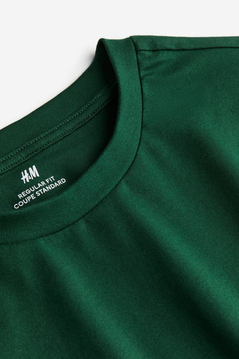 H&M Regular Fit Round-Neck T-Shirt - Dark Green - Image 6