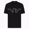 Emporio Armani raised logo embroidery T-shirt Black