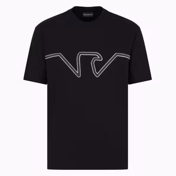 Emporio Armani raised logo embroidery T-shirt Black