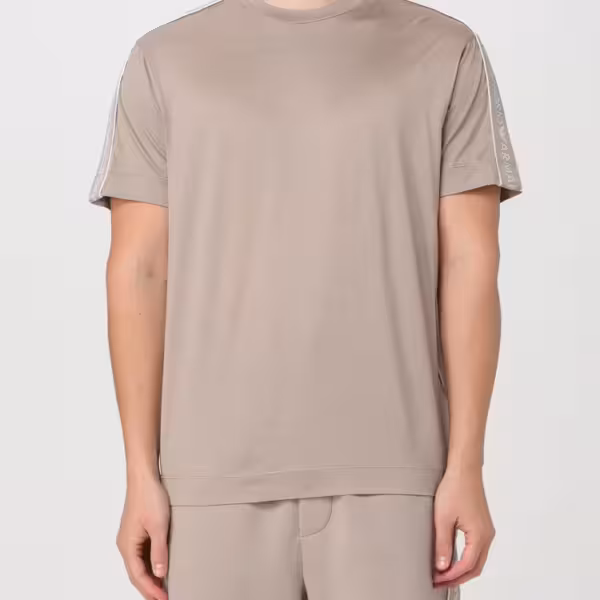 Emporio Armani logo-tape cotton T-shirt Sand