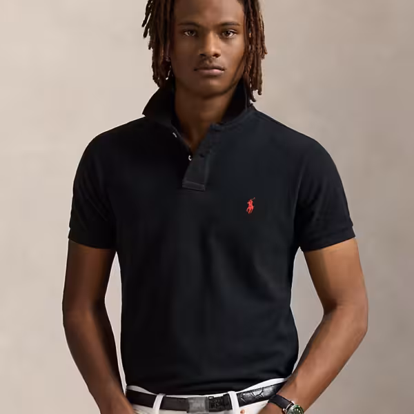 Ralph Lauren 25 Custom Slim Fit Iconic Mesh Polo Shirt - Black/Red