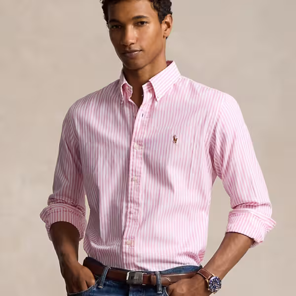 Polo Ralph Lauren-Classic Fit Oxford Shirt-White/Pink Stripes
