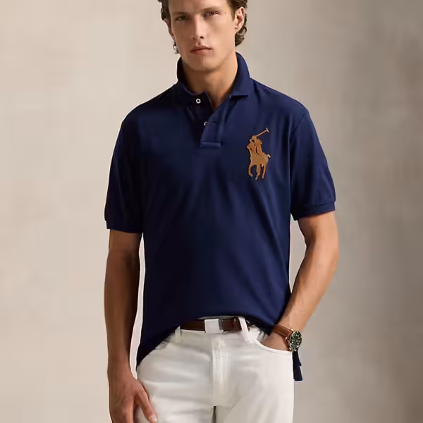 Ralph Lauren Custom Slim Fit Leather-Pony Mesh Polo Shirt