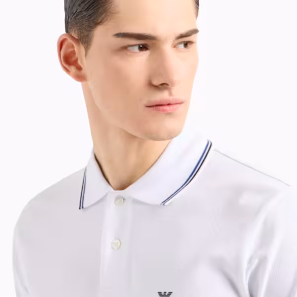 Alternative view of EMPORIO ARMANI Slim-fit stretch Pique Polo With Micro Eagle - White