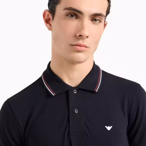 EMPORIO ARMANI Slim-fit stretch Pique Polo With Micro Eagle - Navy