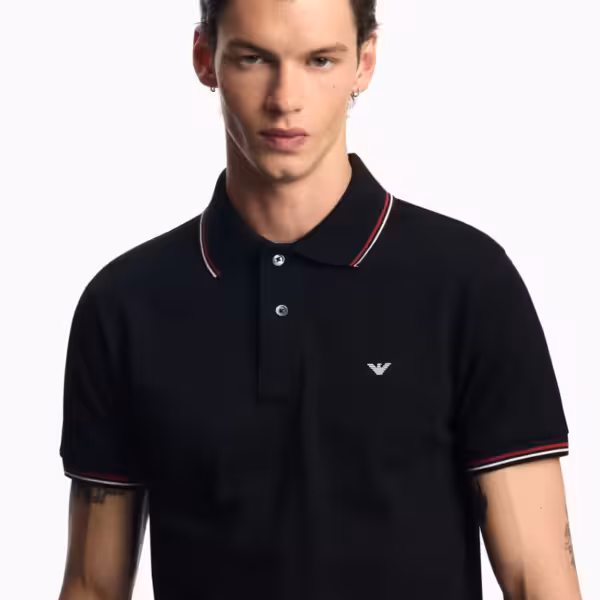 EMPORIO ARMANI Slim-fit stretch Pique Polo With Micro Eagle - Black