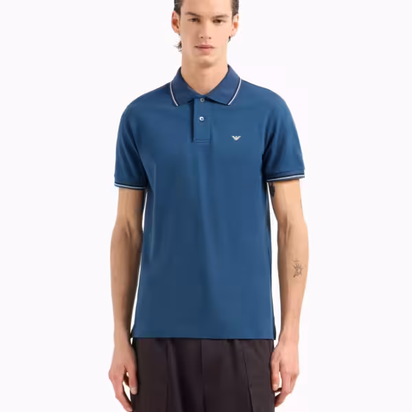 Alternative view of EMPORIO ARMANI Slim-fit stretch Pique Polo With Micro Eagle - Blue