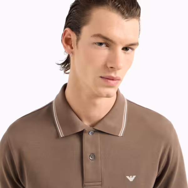 Alternative view of EMPORIO ARMANI Slim-fit stretch Pique Polo With Micro Eagle - Brown
