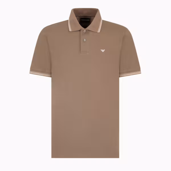 EMPORIO ARMANI Slim-fit stretch Pique Polo With Micro Eagle - Brown