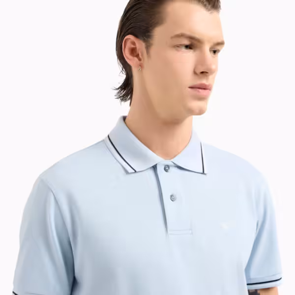 EMPORIO ARMANI Slim-fit stretch Pique Polo With Micro Eagle - Sky Blue
