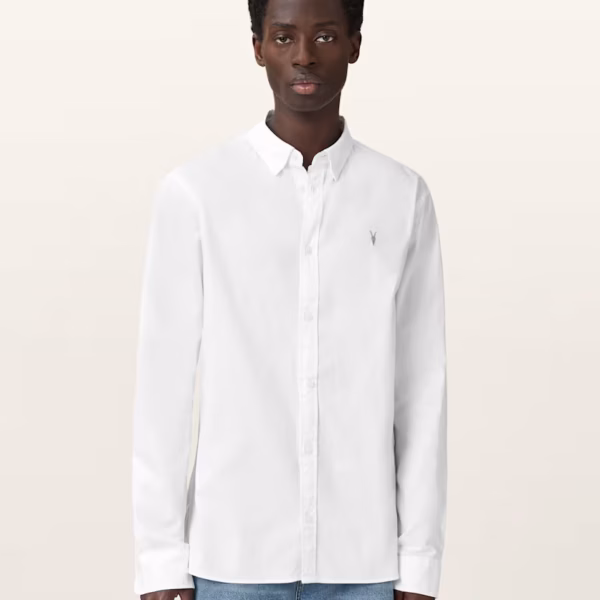 ALLSAINTS Gleason Long Sleeve Ramskull Shirt White