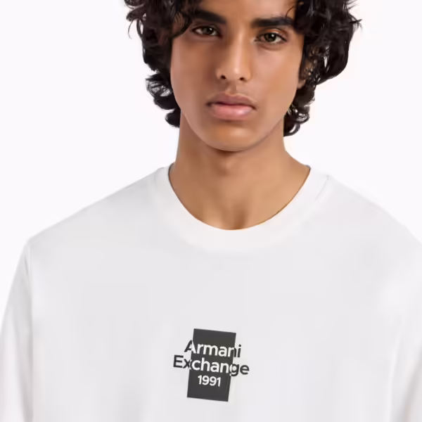 Alternative view of Armani Exchange Regular Fit Cotton T-shirt with Colorblock Logo