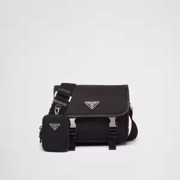 Prada Re-Nylon Saffiano Leather Shoulder Bag In Black