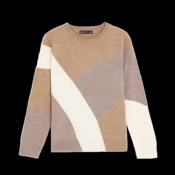 Marks & Spencer Color Block Crew Neck Jumper
