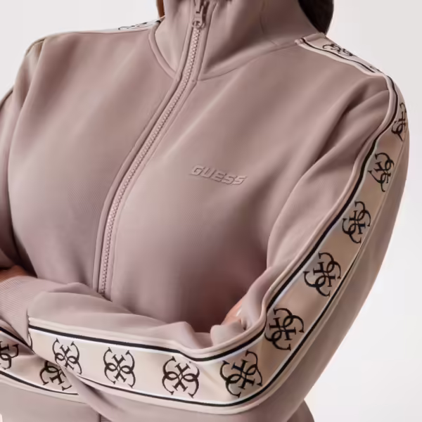 Alternative view of Guess Interlock Side Logo Tape Zip Up Track Top - Light Brown