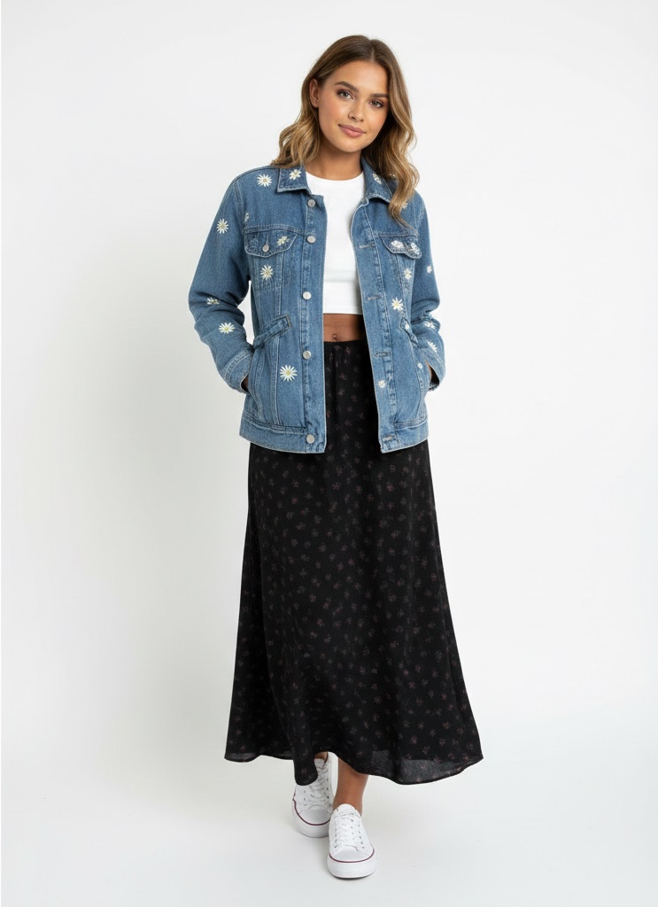 Bagatelle Women Daisy Floral Denim Jacket